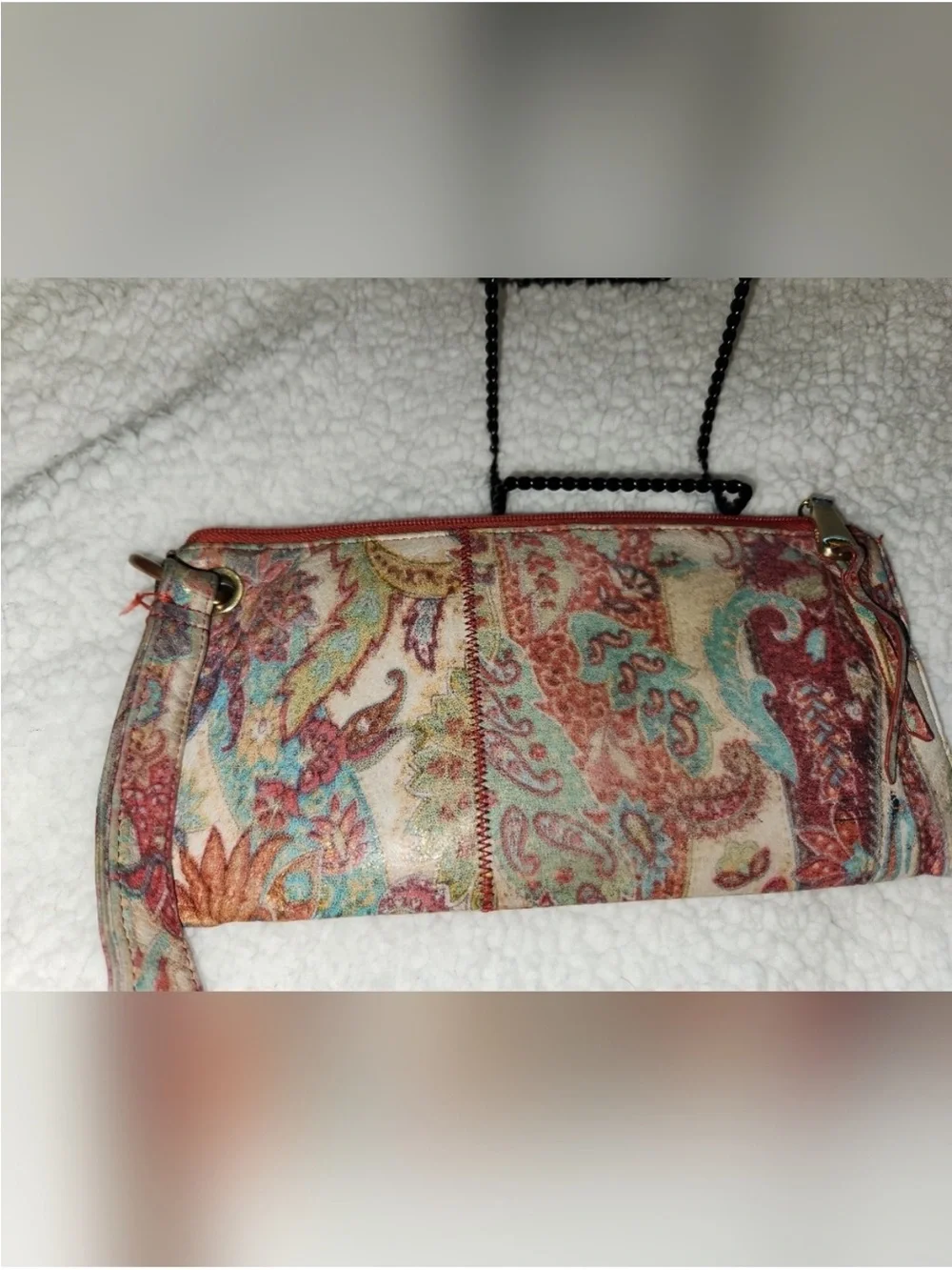 hobo Paisley Pattern Zip Clutch in Teal, Coral & Cream